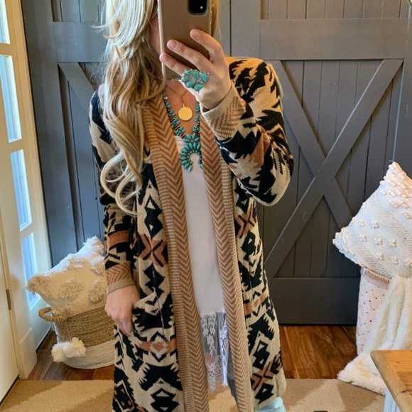 New Montana Western Long Cardigan Sweater Top / Tribal Native Aztec Yellowstone - Picture 5 of 8